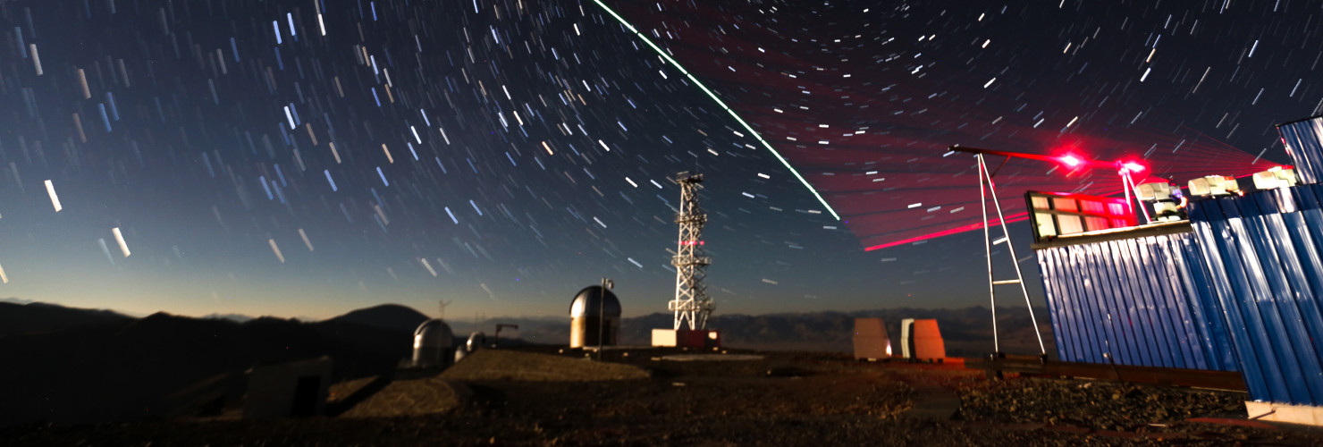 This composite photo taken on Dec. 9, 2016 shows a satellite-to-earth link established between quantum satellite "Micius" and the quantum teleportation experiment platform in Ali, Tibet Autonomous Region.